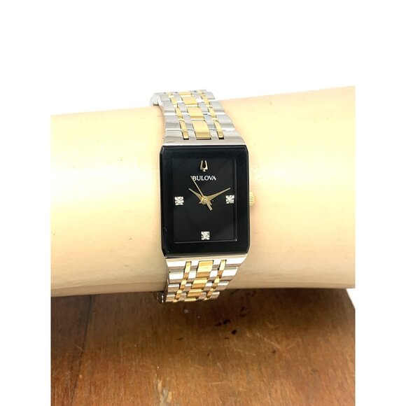 Bulova Women's Watch 98P185 Quartz Diamond Accent Black Dial Tank Two Tone Steel - Picture 10 of 13